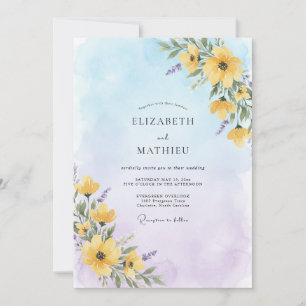 Gelbe luftige Wildblumenhochzeit Einladung