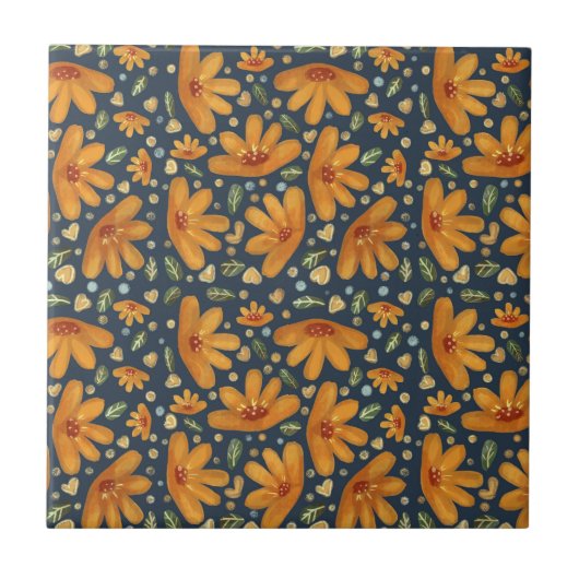 Gelbe Luxusblumen Fliese (Vorderseite)