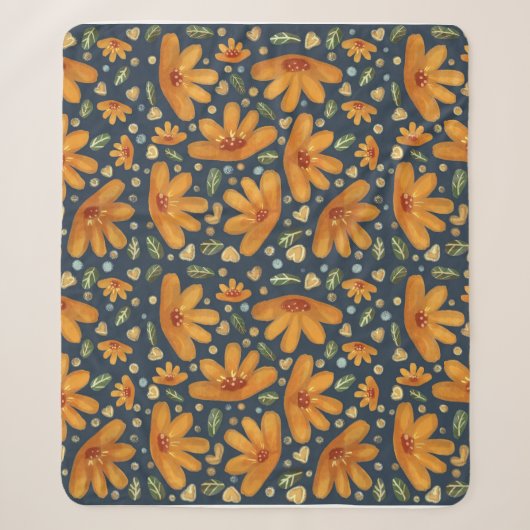 Gelbe Luxusblumen Sherpadecke (Vorderseite)