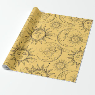 Gelbe Magie Vintage Himmelssonnenmoon Sterne Geschenkpapier