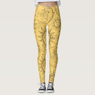 Gelbe Magie Vintage Himmelssonnenmoon Sterne Leggings