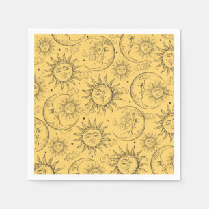 Gelbe Magie Vintage Himmelssonnenmoon Sterne Serviette