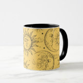 Gelbe Magie Vintage Himmelssonnenmoon Sterne Tasse (VorderseiteRechts)