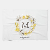 Gelbe Magnolienblüte Monogramm Geschirrtuch (Horizontal)