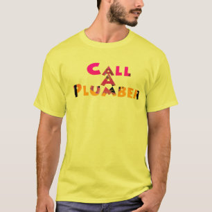 Gelbe Männerkleidung für Klempner anrufen T-Shirt