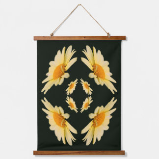 Gelbe Margeritenblume Nahaufnahme Abstract Wandteppich Mit Holzrahmen