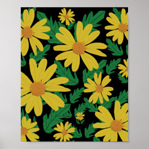 Gelbe Margeritenblumen mit grünen Blättern Poster