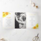 Gelbe Marigold Blume Aquarellhochzeit Dreifach-gefaltete Programmkarte (Innenseite)