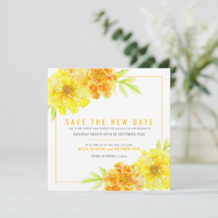 Gelbe Marigold rette das neue Datum Hochzeit Save The Date