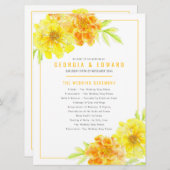 Gelbe Marigolds Hochzeitsprogramm Aquarellkunst Programm (Vorne/Hinten)