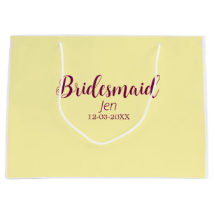 Gelbe marine Brautjungfer Name Datum stilvoll Brau Große Geschenktüte