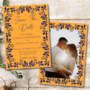 Gelbe Marineblaue Mexikanische Fiesta Talavera Fot Save The Date