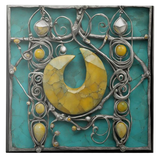 Gelbe Marmor-Metall-Kunstskulptur  Fliese (Vorderseite)