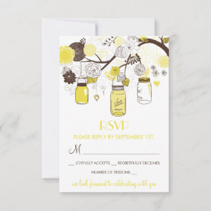 Gelbe Mason Jars Sommerhochzeit Floral RSVP Karte
