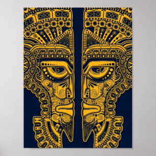 Gelbe Mayazwillings-Masken-Illusion auf Blau Poster