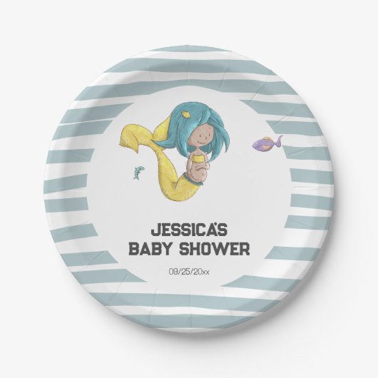 Gelbe Meerjungfrau Schwanz Schwangere Meerjungfrau Pappteller (Vorderseite)