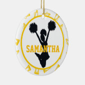 Gelbe Megaphone und Cheerleader personalisiert Keramikornament (Rechts)