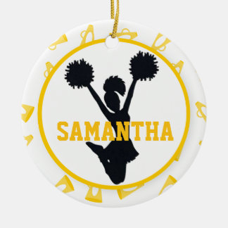 Gelbe Megaphone und Cheerleader personalisiert Keramikornament