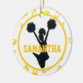 Gelbe Megaphone und Cheerleader personalisiert Keramikornament (Links)