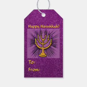 Gelbe Menorah Lila Imitate Glitzer Geschenkanhänger