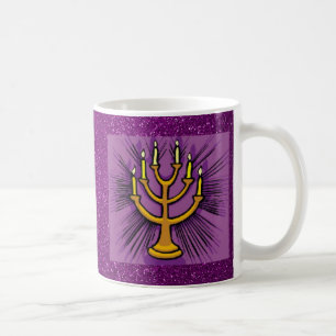Gelbe Menorah Lila Imitate Glitzer Kaffeetasse