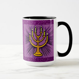 Gelbe Menorah Lila Imitate Glitzer Tasse