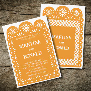 Gelbe mexikanische Papel-Picado-Hochzeitseinladung Ankündigung