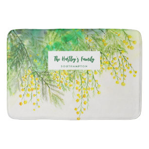 Gelbe Mimosa Floral Aquarellmalerei Badematte