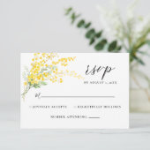 Gelbe Mimosa Frühlingsblumen Hochzeit RSVP Karte (Stehend Vorderseite)