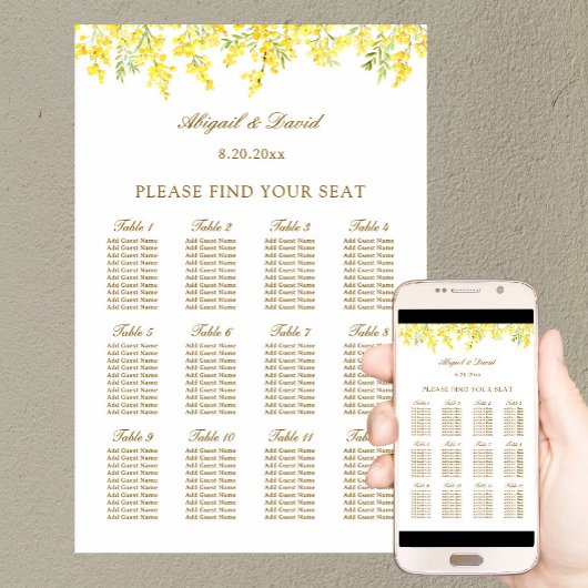Gelbe Mimosa-Hochzeitssitzplan Poster