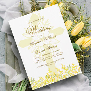 Gelbe Mimosa religiöse Hochzeit Einladung