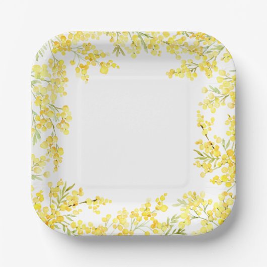 Gelbe Mimose Pappteller (Vorderseite)