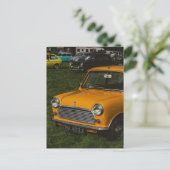 Gelbe Mini Cooper Oldtimer Postkarte (Stehend Vorderseite)