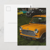 Gelbe Mini Cooper Oldtimer Postkarte (Vorne/Hinten)