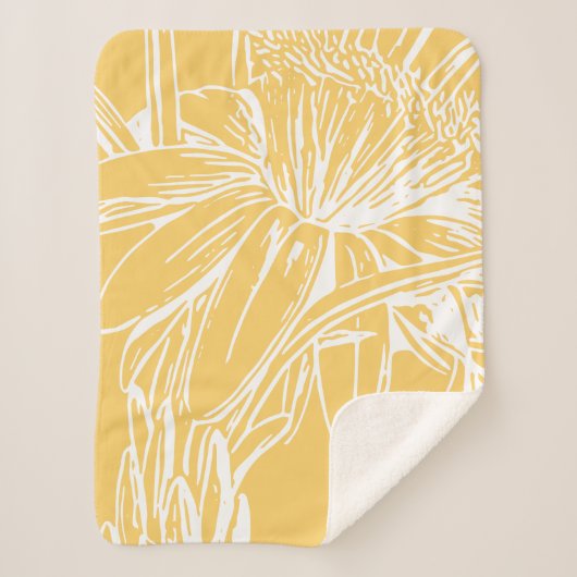 Gelbe Minimalistische botanische Blumenlinie Sherpadecke (Vorderseite)