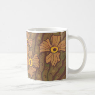Gelbe mit Augen Blume, Blumenstrauß, olivgrün brau Kaffeetasse