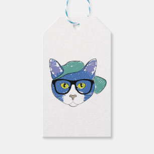 GELBE MIT AUGEN KATZE IN SCHWARZEN GLASEN UND GRÜN GESCHENKANHÄNGER
