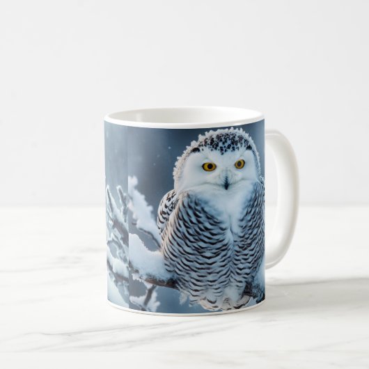 Gelbe mit Augen Schneeeule Kaffeetasse (VorderseiteRechts)
