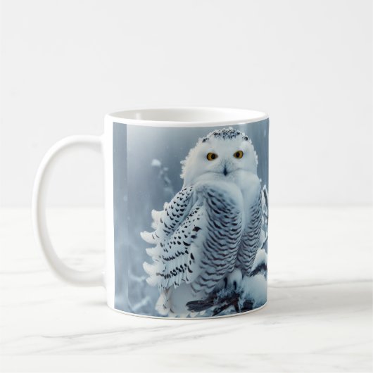 Gelbe mit Augen Schneeeule Kaffeetasse (Links)