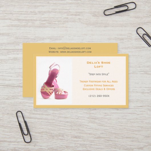 Gelbe Mode für Frauen Schuhe rosa High Heels Visitenkarte (Vorderseite/Rückseite Beispiel)