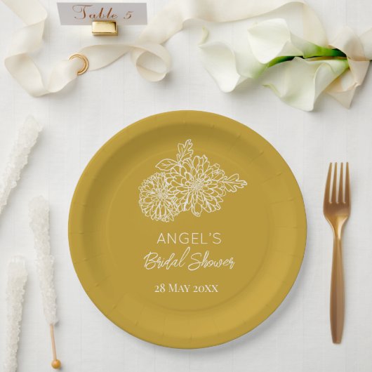 Gelbe moderne Chrysanthemen-Brautparty Pappteller (Hochzeit)