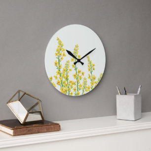Gelbe, moderne Citrine Blumenblüten Große Wanduhr