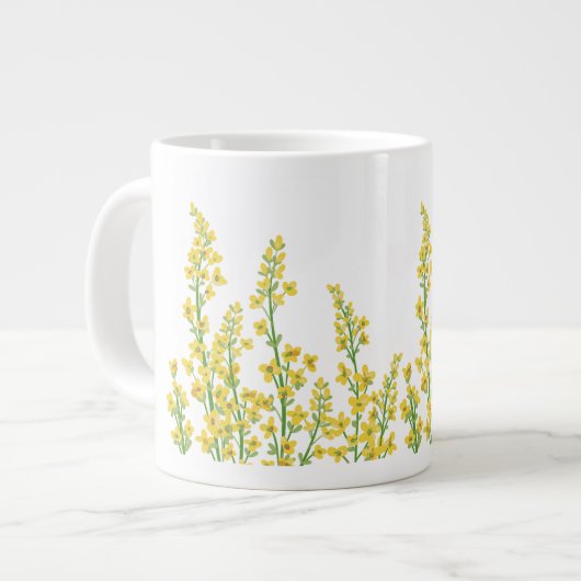 Gelbe, moderne Citrine Blumenblüten Jumbo-Tasse (Vorderseite Links)