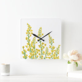 Gelbe, moderne Citrine Blumenblüten Quadratische Wanduhr