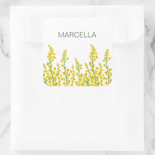 Gelbe, moderne Citrine Blumenblüten Quadratischer Aufkleber (Tasche)