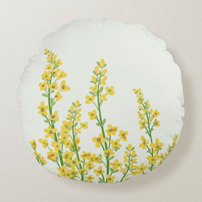 Gelbe, moderne Citrine Blumenblüten Rundes Kissen (Vorderseite)