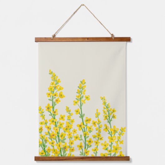 Gelbe, moderne Citrine Blumenblüten Wandteppich Mit Holzrahmen (Vorderseite)