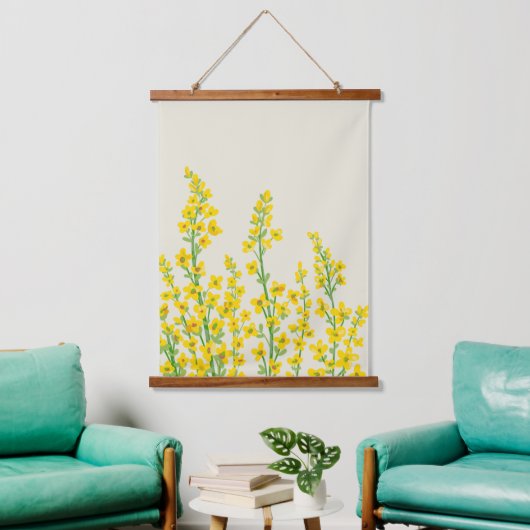 Gelbe, moderne Citrine Blumenblüten Wandteppich Mit Holzrahmen (Wohnzimmer)