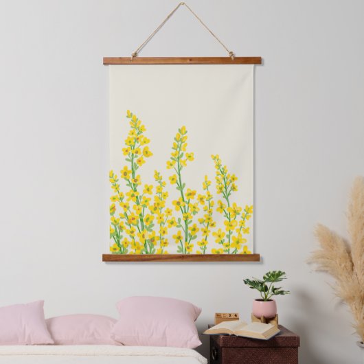 Gelbe, moderne Citrine Blumenblüten Wandteppich Mit Holzrahmen (Schlafzimmer)