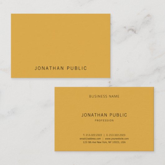 Gelbe moderne Minimalistische einfache Schablone Visitenkarte (Vorne/Hinten)